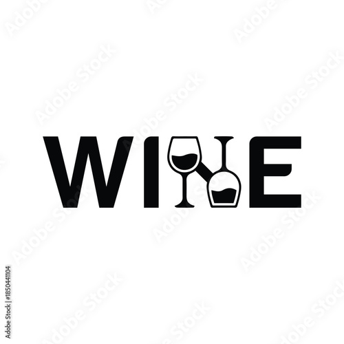 Modern wine logo with wine glasses and bottle