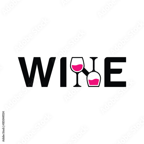 Modern wine logo with elegant glasses and red wine