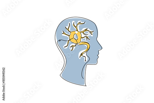 Single continuous line drawing silhouette of head with multiple sclerosis nerve in the middle. Chronic diseases affect the brain. World Multiple Sclerosis Day. One line design vector illustration