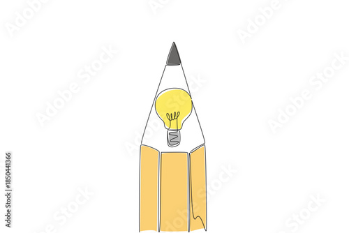 Continuous one line drawing lightbulb in the middle of the tip of pencil. Inside writing instrument there is an extraordinary idea. National Creativity Day. Single line draw design vector illustration