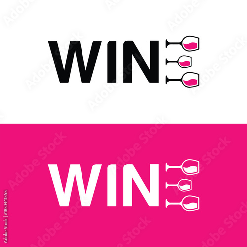 Modern wine logo design with glasses and win text