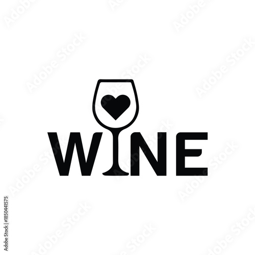 Modern wine logo with heart symbol in glass