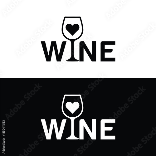 Modern wine logo with heart shaped wine glass