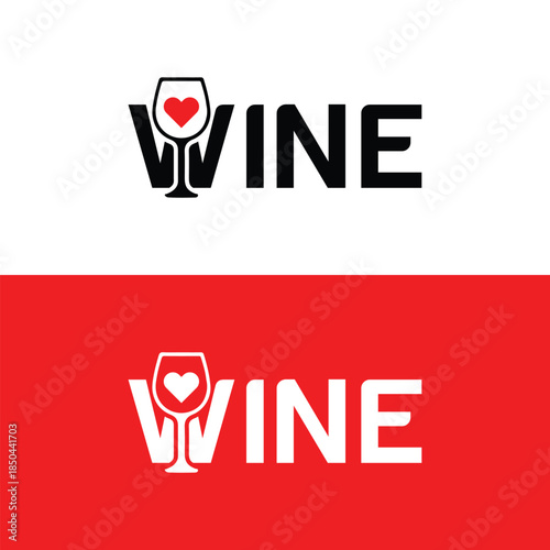 Vine logo with heart wine glass symbol in red and black