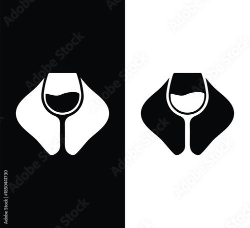 Elegant wine glasses on stylish napkins in black and white