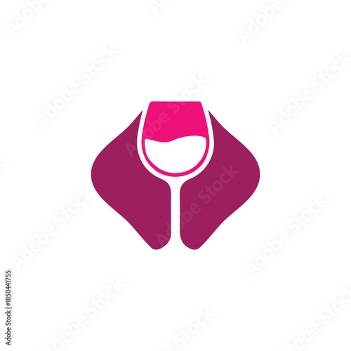 Vibrant pink wine glass logo on abstract background