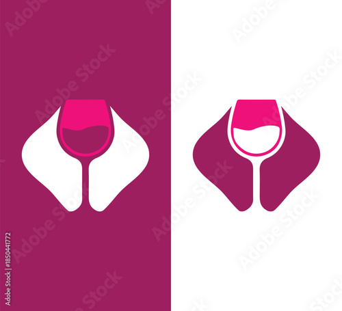 Wine glass icons in pink and white for branding or design