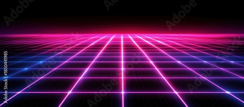 Pink & blue grid, digital landscape, horizon, retro future