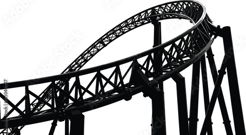 Roller coaster track silhouette, amusement park ride structure, steel framework, extreme entertainment concept, engineering design, thrill attraction, theme park, vector illustration