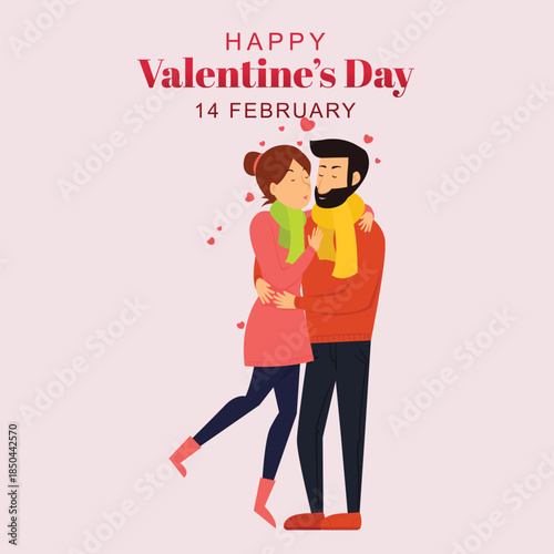 Romantic Valentine Couple Hug Illustration