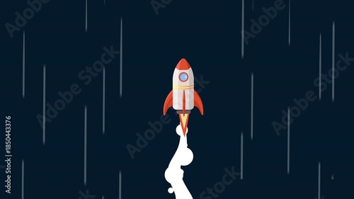 Rocket flying in the blue sky at high speed animation , suitable business concept, success,Start up or growth business . alpha channel only 4k
