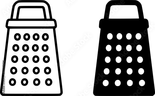 Kitchen utensils icon, grater illustration, black and white, outline and silhouette versions