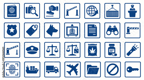 Vector icons Collection of Icons Representing Border Control Security and Law Enforcement. EPS Editable