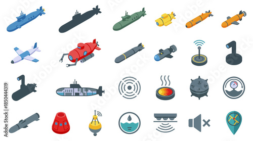 Vector icons Collection of Naval Vessels and Maritime Technology Icons. EPS Editable