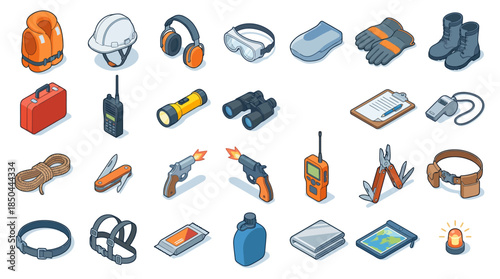 Vector icons Collection of Safety and Outdoor Equipment Icons. EPS Editable