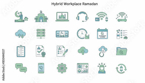 Vector icons Hybrid Workplace Ramadan Icons Collection. EPS Editable