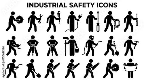 Vector icons Industrial Safety Icons Representing Various Professions and Tools. EPS Editable