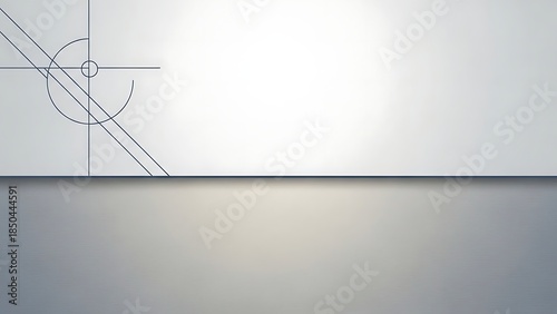 A professional minimalist background featuring a clean white upper section with subtle architectural line art and a soft gray lower section separated by a crisp horizontal horizon line.
