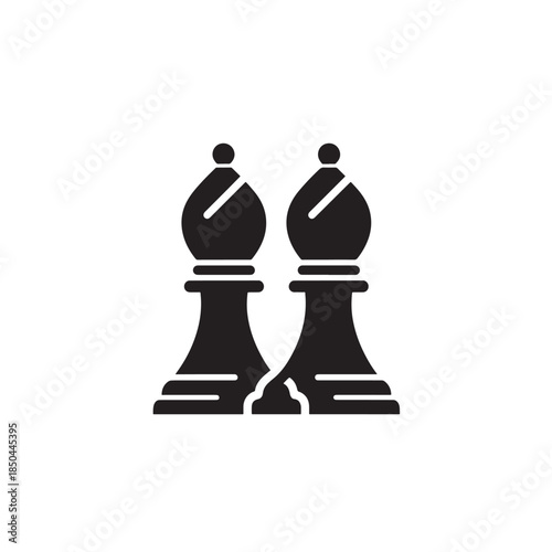 Broken Black Chess Pieces on White Background