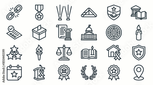 Vector Icons Set of Government and Law Line Icons Set Justice Democracy and Civic Engagement Symbols. EPS Editable