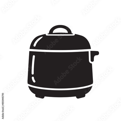 Rice Cooker Black Icon Isolated on White Background Simple Flat Vector Illustration