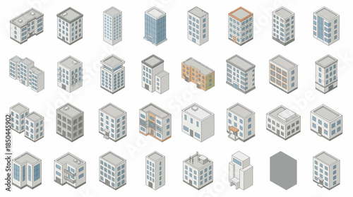 Vector Icons Set of Isometric Building Icons Set Vector Illustration Collection. EPS Editable