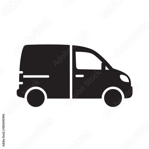 Delivery Van Black Silhouette Icon Isolated on White Vector