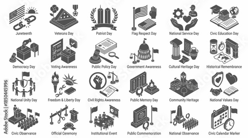 Vector Icons Set of Isometric Icons Set of US National Holidays and Patriotic Events. EPS Editable