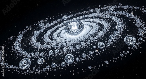 Sparkling Galaxy of Diamonds and Bubbles on a Dark Background.