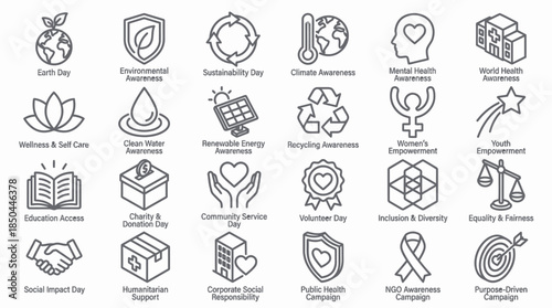 Vector Icons Set of Icons Representing Social Causes and Global Initiatives. EPS Editable
