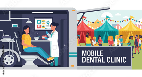 Dentist Examining Patient in Mobile Clinic.