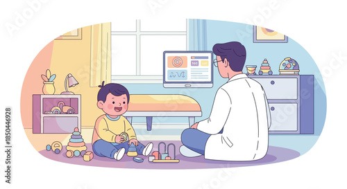 Doctor Examining Baby in Clinic Setting.