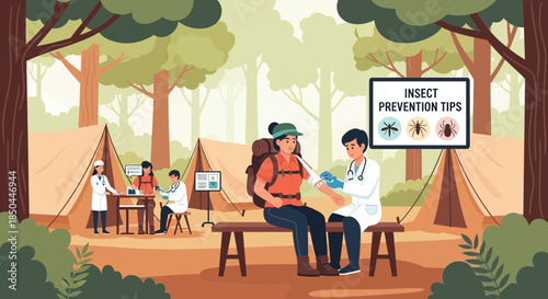 Doctor Examining Patient in Forest Clinic.