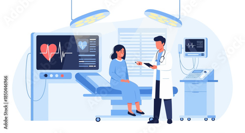 Doctor Explaining Heart Test Results to Patient.