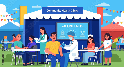 Healthcare Professionals Administering Vaccination at Clinic.