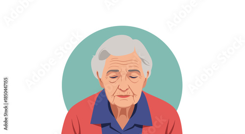 A portrait of a serene elderly woman with gray hair and closed eyes, expressing a moment of peace, meditation, or remembrance.