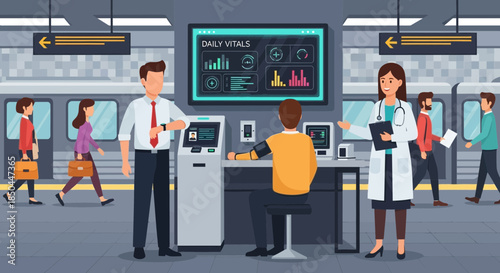 Ticket Office Staff Assisting Travelers at Station.