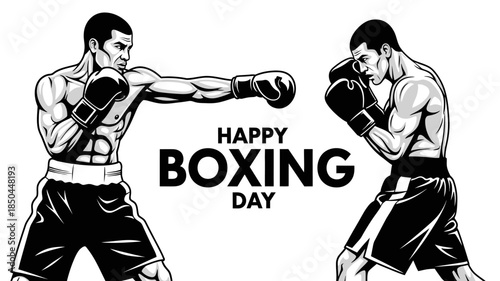 Boxers in fighting stance on Boxing Day celebration background