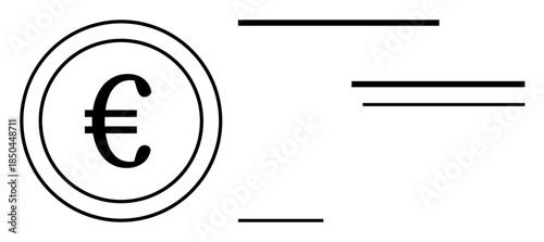 Euro currency symbol in a circle with horizontal speed lines emphasizing movement and exchange. Ideal for finance, banking, e-commerce, international trade, economy, digital payments, and business