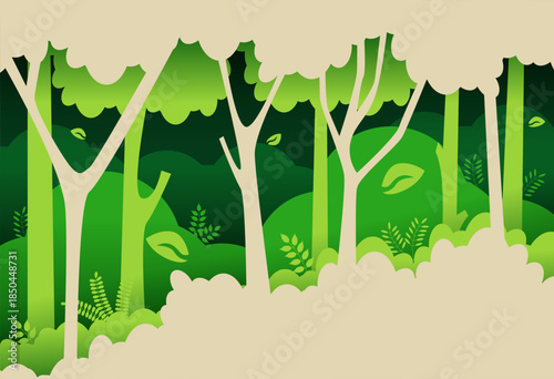 Paper cut green forest design template