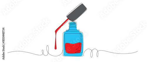 Continuous line art of dripping nail polish. This icon is for a manicure and pedicure service banner. Vector illustration with color.