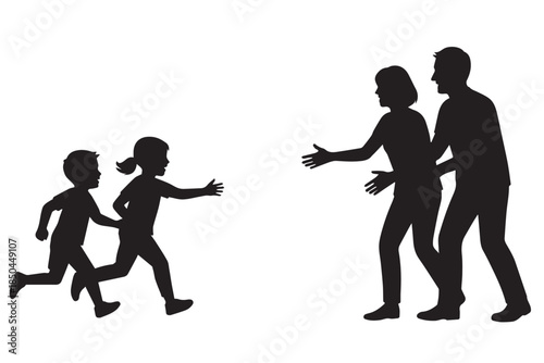 Excited children running silhouette suitable for cheerful family vector concepts