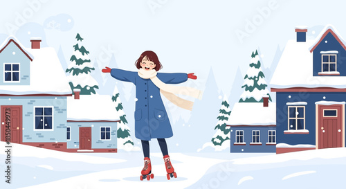 Woman Ice Skating in Winter Clothing 1.