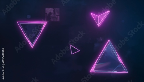 Abstract Neon Triangles in Dark Background with Glowing Effects