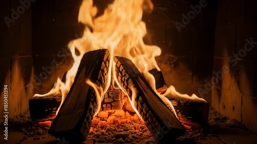 A warm and cozy fire burning in a fireplace with wooden logs