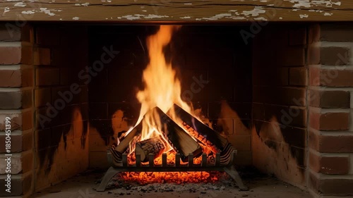 A warm and cozy fireplace with a fire burning inside on a cold winter night