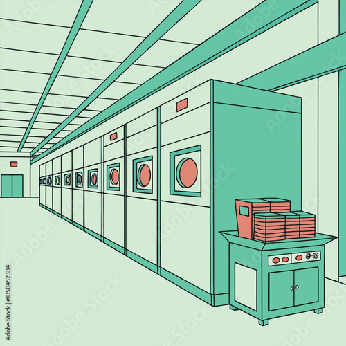 Retro Laundry Room with Stacked Baskets.