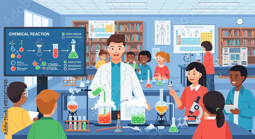 Female Science Teacher Conducting Classroom Experiment.