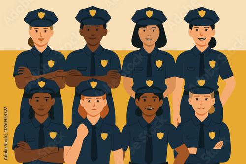 Diverse Group of Police Officers Standing Together in Uniform.