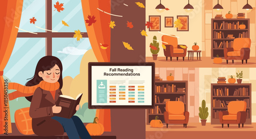 Woman Reading Book in Cozy Living Room.